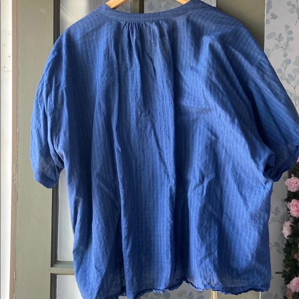 Bsbee Navy Button Down Kitty Stripe Shirt Size Large - Picture 5 of 6